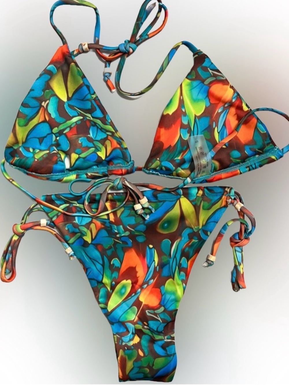 Multicolor Triangle Halter Side Tie Bikini Set View 4